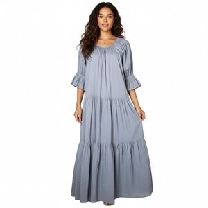 Daughters of India Sahana Gown Maxi Dress Blue Lagoon Cotton Tiered Size Medium